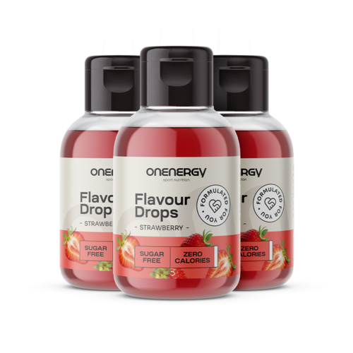 3x Flavour Drops kapljice s sladilom – jagoda, skupaj 150 ml